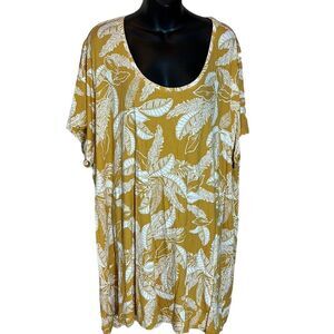 Old navy 4x plus warm leafy print yellow/white top